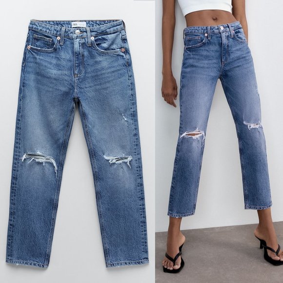 NEW Zara Slim Fit High Rise Ripped Ankle Jeans 6 - Picture 6 of 16